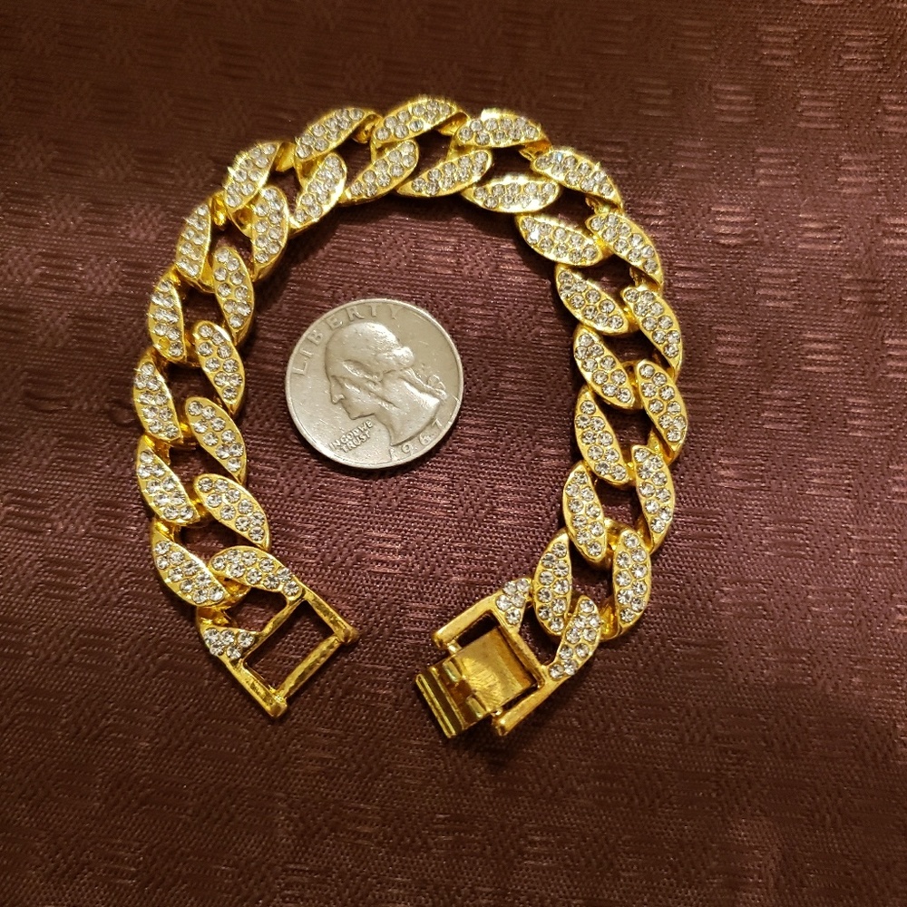 Iced Out CZ Gold Tone Link Bracelet